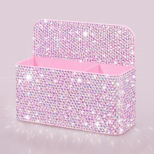Bling Magnetic Marker Holder for Whiteboard Pen Holder for Women Girls Sparkly Gift Desk Organizer with Glitter Rhinestones for Christmas School Office Supplies (Pink)