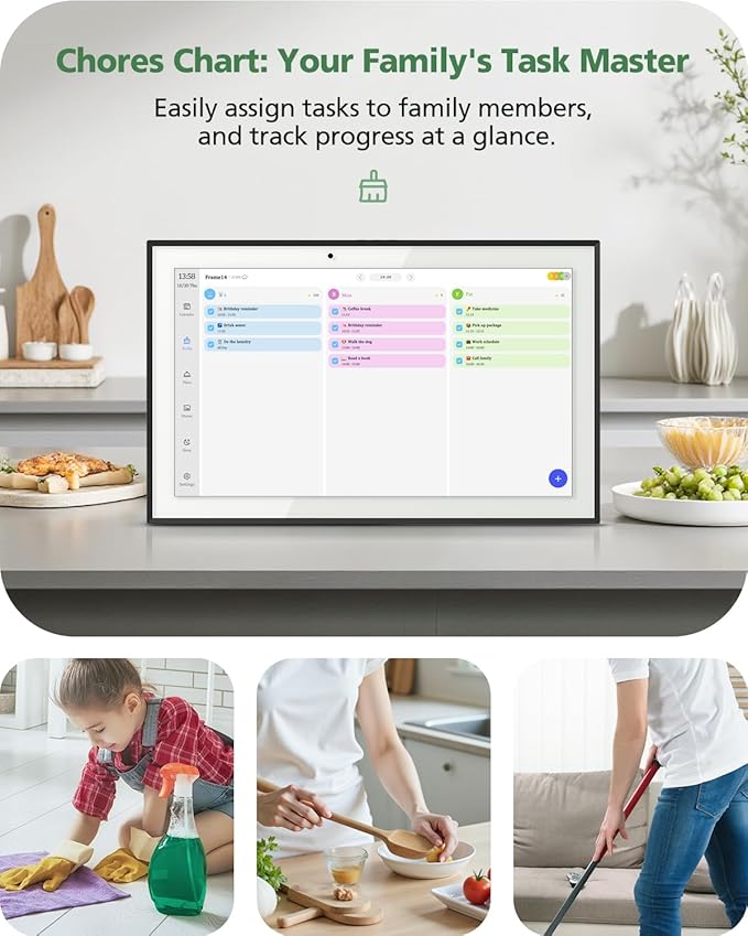 15.6 Inch Digital Calendar Chore Chart, Smart Digital Calendar Wall Planner Picture Frame with HD Touch Screen, Desk & Wall Mount Planner for Family Schedules(White)