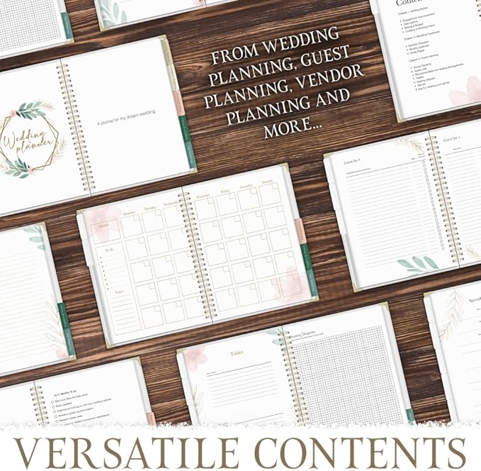 Wedding Planner Book & Organizer – 132-Page Bridal Planning Binder with 18-Month Countdown Calendar, Budget, Checklist & Vendor Pages – Engagment & Bride Gift - Elegant Floral Design