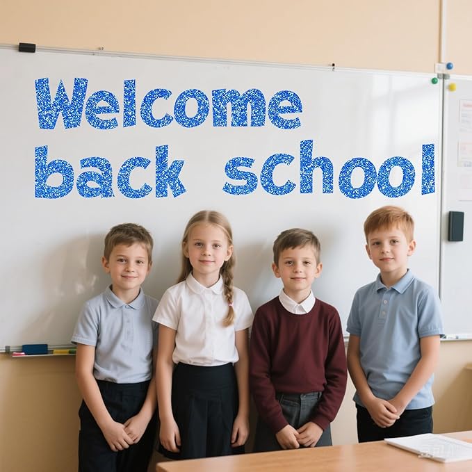 Glitter Bulletin Board Letters for Classroom Numbers Alphabet Poster Board Letters with Adhesive Dots Punctuation Symbols Cutout Bulletin Display School (Blue)