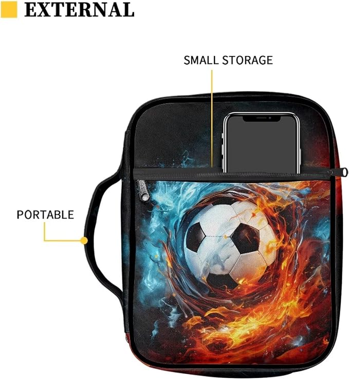 Coldinair Soccer Print Bible Cover with Handle - Polyester Bible Bag Journal Case for Men and Women