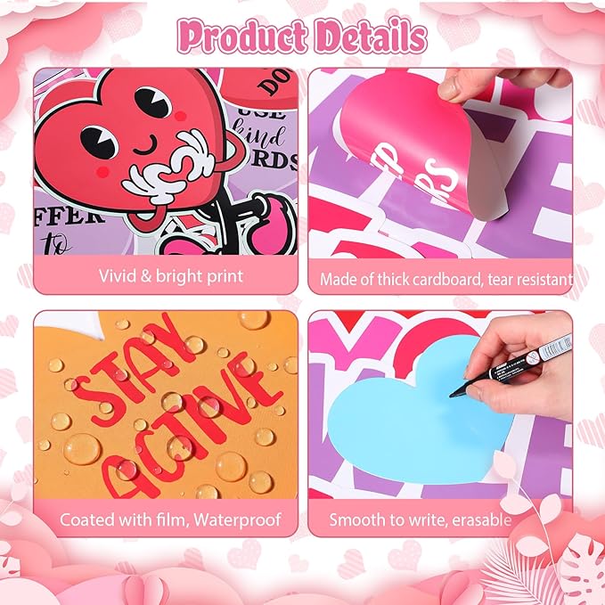 Pajean Valentine's Day Heart Bulletin Board Set Romantic Love Classroom Decorations Sweet Day Theme Paper Cutouts for Wall Window Decor School Office Supplies(Conversation Hearts)