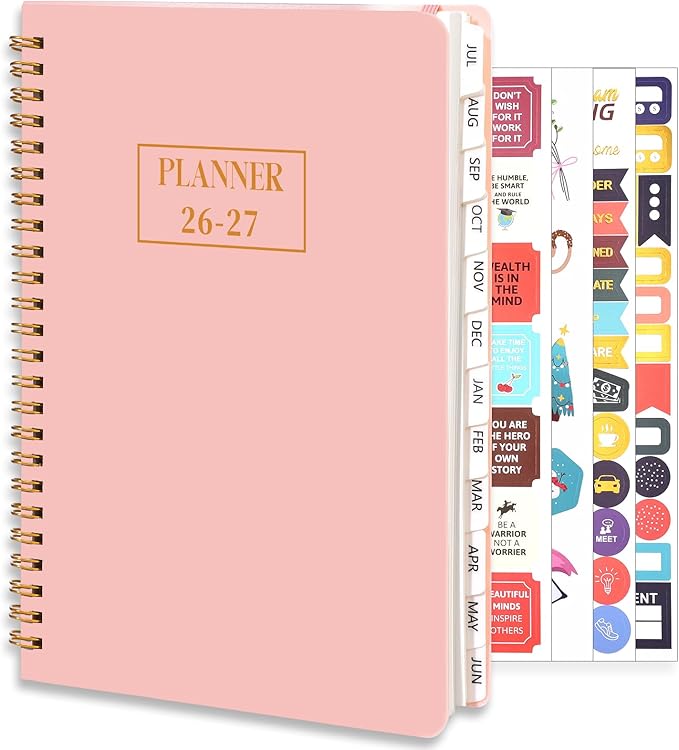 2026-2027 Planner, Weekly and Monthly Planner, July 2026-June 2027, Calendar Planner A5 (6.1" x 8.4") with Tabs, Inner Pocket for Home School Office Supplies, Pink