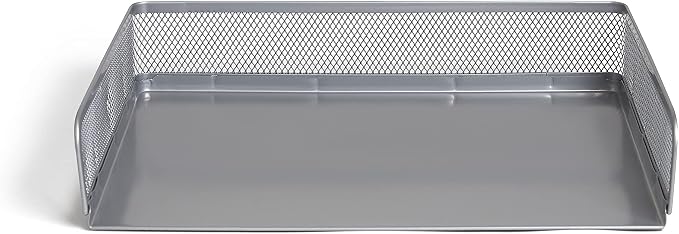 TRU RED Side‑Load Stackable Metal Letter Tray, Silver – Desktop Paper Organizer for Office Files & Documents