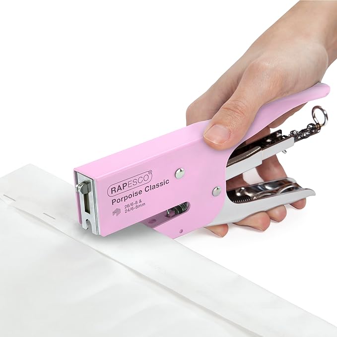 Rapesco 1356A Porpoise Classic Stapling Plier with 10.000 Staples, Type 26 Standard 5/16", 45 Sheet Capacity, Uses Type 26 Standard and Type 24 High-Capacity Staples, All Metal, Pink