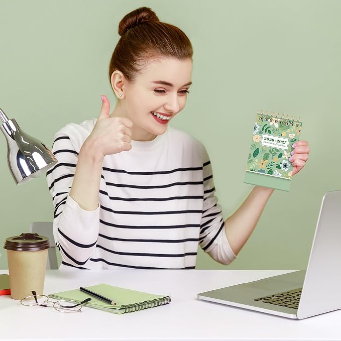 KONVINIT Small Desk Calendar 2026-2027, Green 2026 Desk Calendar - Runs From January 2026 Until December 2027, 24 Months Mini Desktop Calendar 2026 for School, Home & Office Supplies