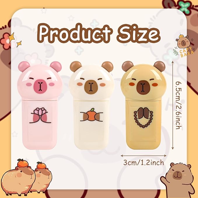 Geluode 3 Pack Capybara Correction Tape Cartoon Correction Tape Cute White Out Cute Capy School Supplies for Student Writing Office School Stationery Supplies, 1/5in.x 19.7ft.(5mm x 6m)