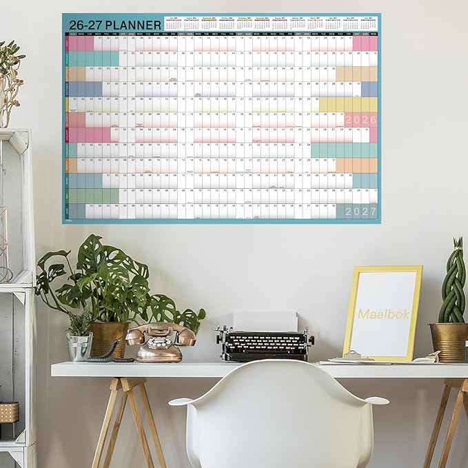 2026-2027 Yearly Wall Calendar - Calendar 2026-2027, Yearly Wall Calendar, July 2026 - June 2027, 23.1" x 34.6" (Open), Wall Calendar 12 Month, Julian Dates, Thick Paper, Round Stickers