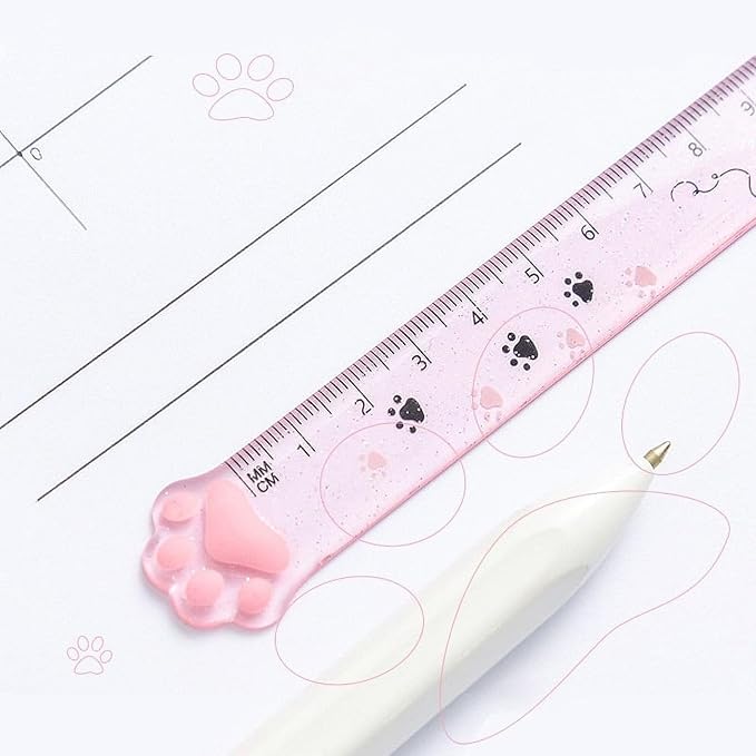 2 Pieces (15 cm) Cute Cat's Paw Straighter Ruler, Plastic Clear Student Ruler, for DIY Drawing/Line Drawing/Measuring/School/Home/Office Supplies, Children's Gifts Drafting Tools and Drafting Kits