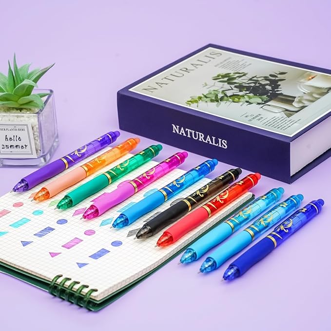 10Pcs Colored Erasable Gel Pens, Click Fine Point 0.5 mm, Quick-Drying, Retractable Comfort Grip Writing Pens for School, Office, Exams