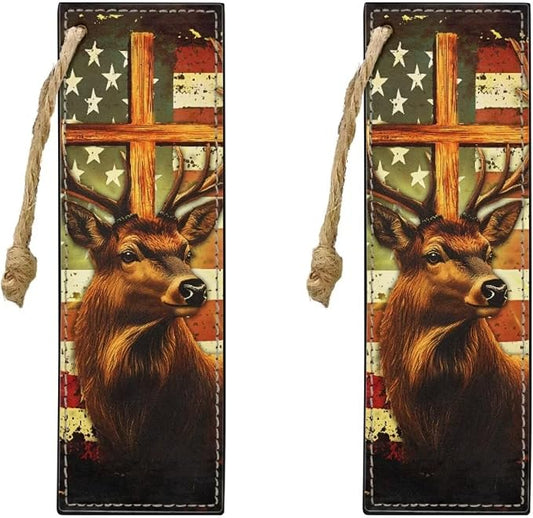 Bookmarks for Women Teacher Deer Cross American Flag Bookmarks for Women Readers Book Lovers Page Markers for Students Teachers Reading