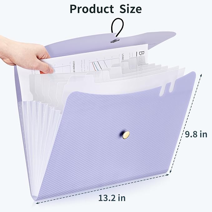 JARLINK 7 Pockets Expanding File Folder, A4 Accordion File Folders with 12 Labels, Cute Paper Organizer, Portable Document Organizer for College School Office Supplies, Macaron Pupple & Macaron Green