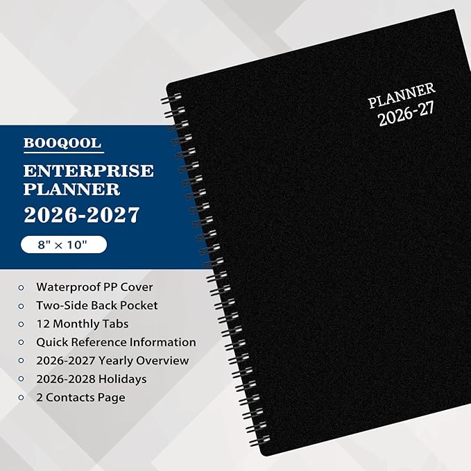 Planner 2026-2027 - Academic Planner 2026-2027 Weekly and Monthly from Jul. 2026 - Jun. 2027, 8" x 10", Wirebound, 12 Monthly Tabs, Flexible PP Cover, Suitable for School & Office, Enterprise