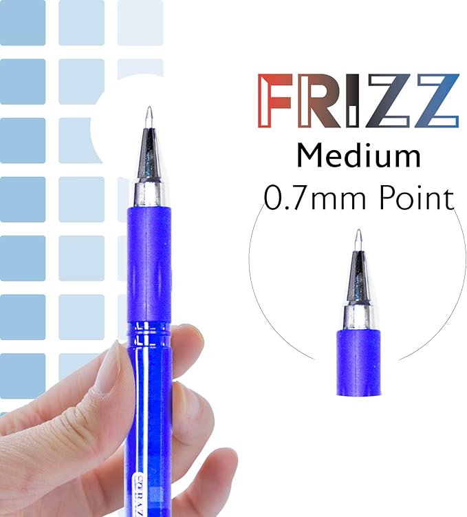 BAZIC PRODUCTS Frizz Erasable Gel Pens, 0.7mm Medium Point, Blue Ink, Comfort Grip for Smooth Writing Drawing Planner, 144-Pack