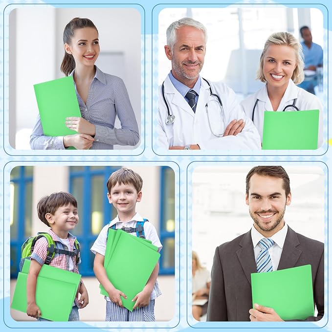 24 Pcs Green Heavy Duty Plastic Folders 2 Pocket File Folder Fit Letter Size for Home Office School Communication Presentation Report Sheet Protectors (Green)