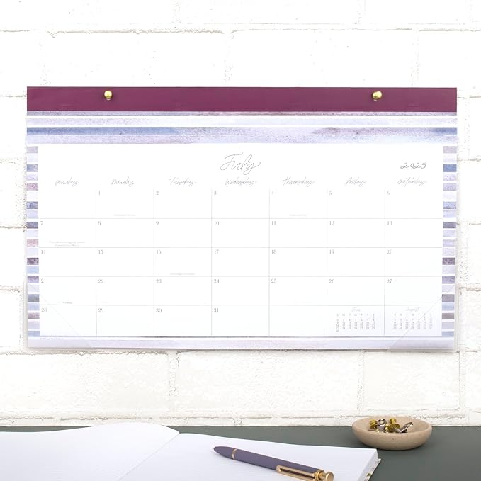 Cambridge Desk Calendar 2025-2026 Academic, Leah Bisch, Monthly Desk Pad, 17-3/4" x 11", Compact, Stripe (LB39-705A)