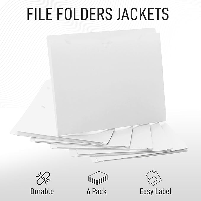 White File Jackets, 1 Inch Expansion, Letter Size, Reinforced Straight-Cut Tab, 6 Pack