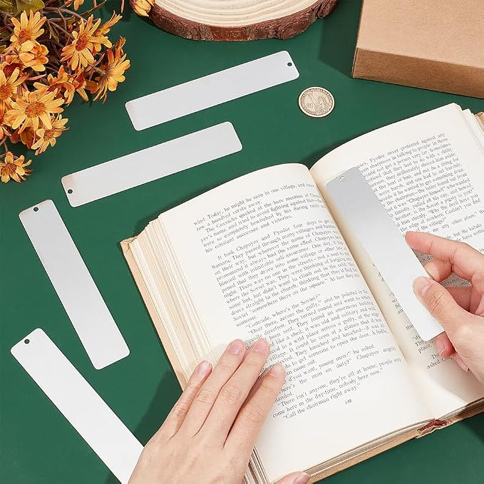 UNICRAFTALE 6Pcs 5.11" Metal Blank Bookmark Craft Tag Stainless Steel Rectangle Engraving Stamping Tags Pendant Decoration for Reading Office Supplies