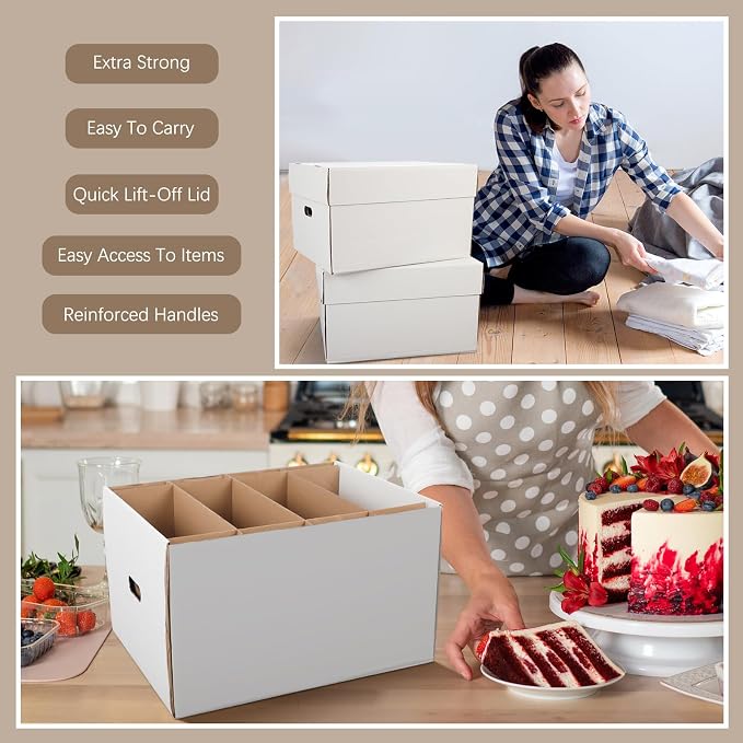 Fuyoooo 2 Pack Large Dish Packing Boxes for Moving with Divider 20 x 15 x 12 Inch Kitchen Moving Boxes with Reinforced Handle Lid Packing Supplies for Dishes and Glassware