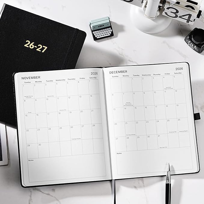 Planner 2026-2027 - Academic Planner 2026-2027, July 2026 - June 2027, 8'' x 10'', 26-27 Planner Weekly and Monthly, 26-27 Calendar Planners with Pen Holder, Elastic Closure, Leather Hardcover - Black