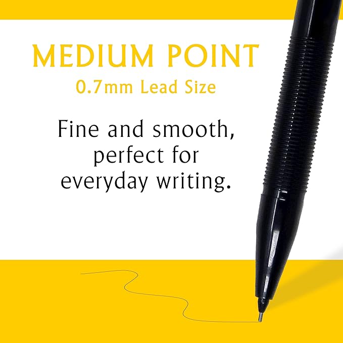 Tribello Mechanical Pencils 0.7 mm Bulk Lead Pencils for Drawing, Drafting, Sketching, Handwriting - Black Barrel - Total 24 (12 Count - 2 Pack)