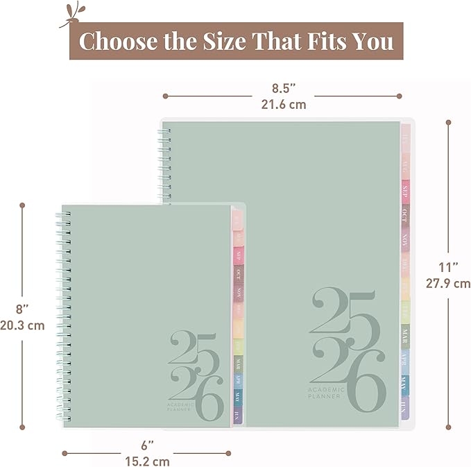 Rileys Academic Planner 2025-2026, Daily, Weekly & Monthly Planner, July 2025 - June 2026, Student Notes Pages, Twin-Wire Binding, Weekly Agenda for School & Work (8 x 6-Inches, Green, Classic)