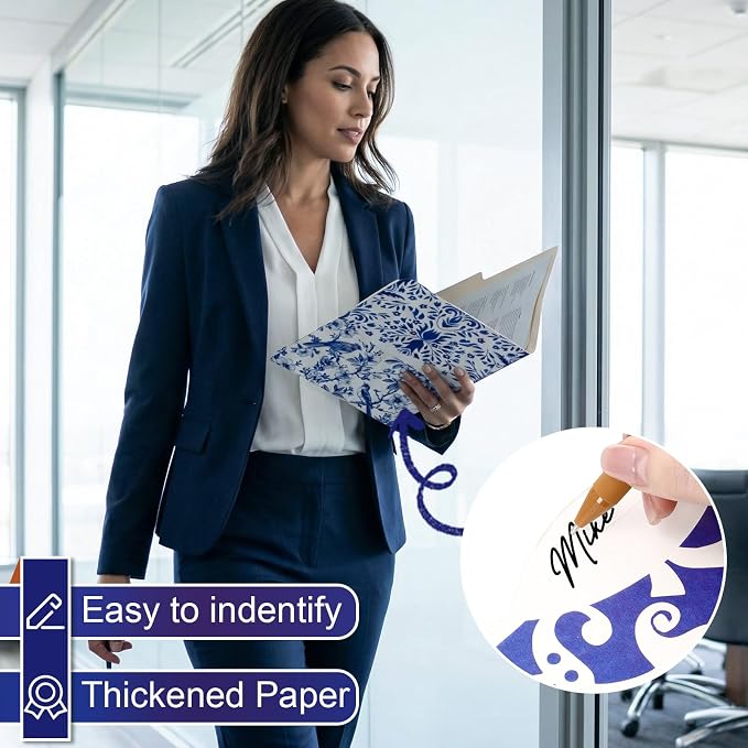Tisancy 24 Pcs Decorative Letter Size File Folders Set 1/3 Cut Tabs Paper File Folder for Document with Blue White Chinoiserie Floral Patterns for School Office Home Teacher Gift, 11.6 x 9.45 Inch