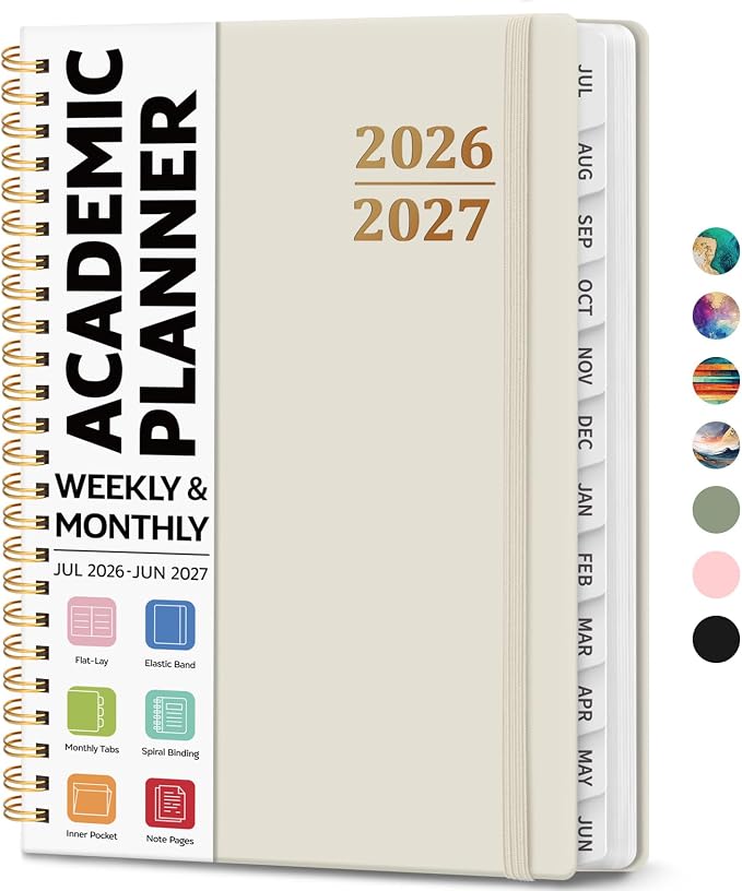 8.5" x 11" Academic Planner 2026-2027, Weekly & Monthly Calendar Planner Book, July 2026 – June 2027, Large Hardcover Organizer with Tabs, Perfect for Teachers, Students, Women & Men – A4, Beige