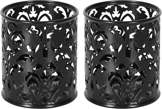 EasyPAG Black Pen Holder for Desk, 2 Pack Round Pen Organizer, Brush Holder for Vanity, Metal Pencil Cup Organizer for Home, Office, Classroom, School
