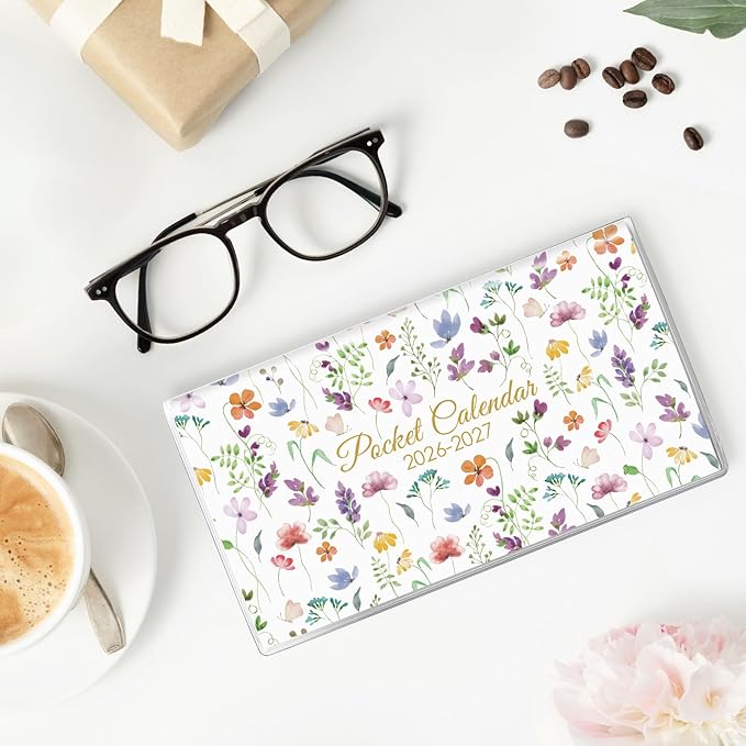 Pocket Calendar 2026-2027 for Purse, 2026-2027 Pocket Planner 24 Months with Soft Waterproof Cover and Premium Paper, 6.5" x 3.5", Bloom