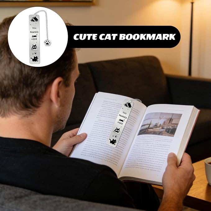 Cat Bookmark, Zinc Alloy Cute Black Cat Bookmark Funny Aesthetics Reading Accessories for Reading Women Men Student Book Enthusiasts Gift (Style 1)