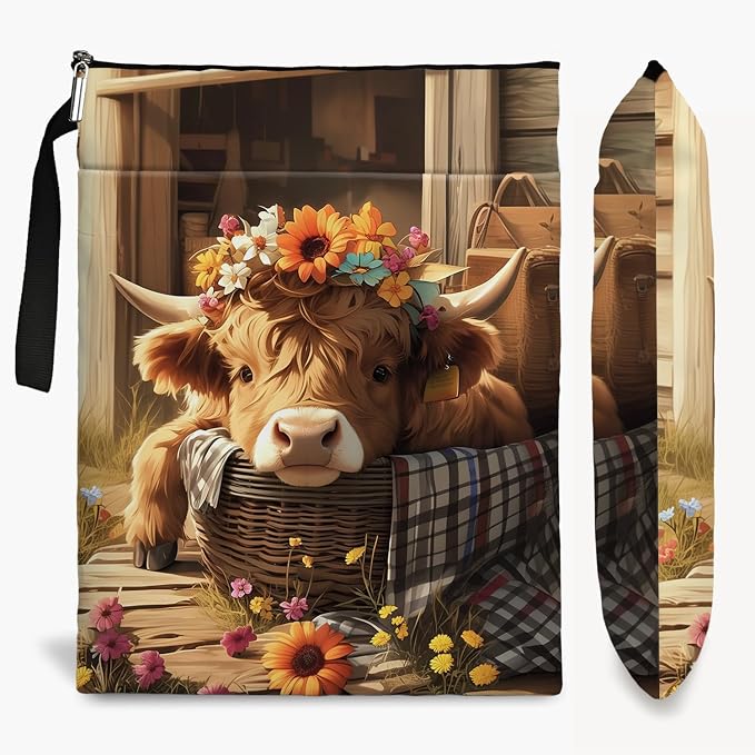 Vintage Highland Cow Print Theme Book Sleeve, Book Lovers Gifts, Bookish Gifts Book Pouch for Zipper Book Cover for Animal Lovers Birthday Christmas Gift
