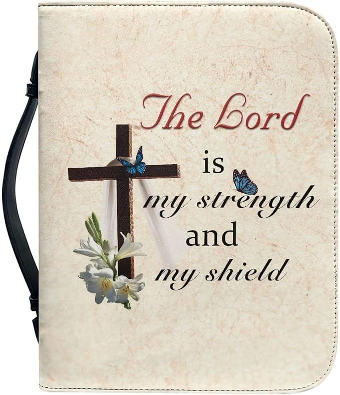Cross Bible Covers for Women Bible Holder Case with Handle Easy to Store PU Leather Bible Organizer Bag for Women Man Large Size