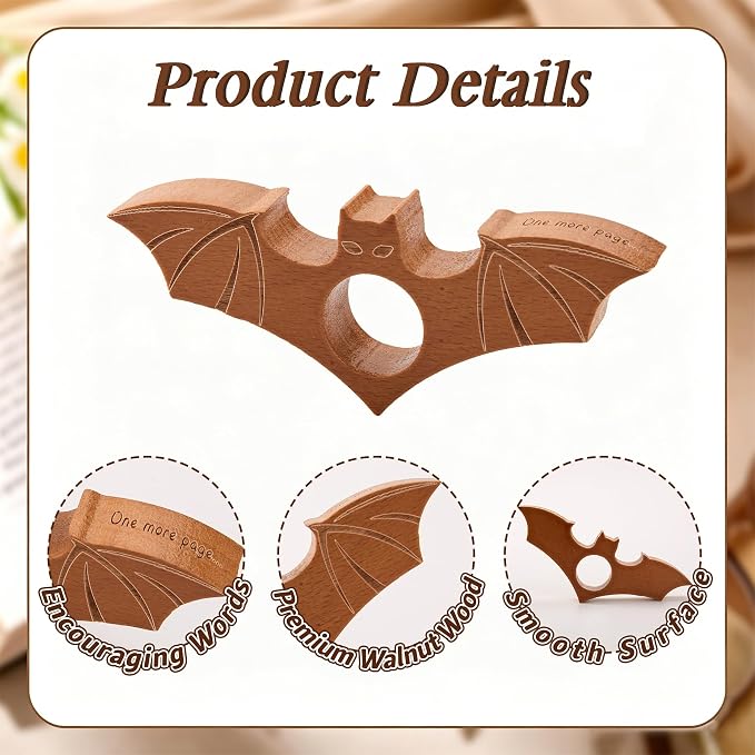 4 PCS Thumb Book Holder - Wood Thumb Book Page Holder Set, One Handed Animal Themed Bookmark Opener for Reading, Bookworm Gifts for Readers Women Men (Cat Dog Dragon Bat)