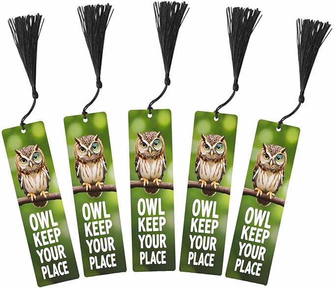 Owl Bookmarks 5 Pcs with Tassels Keep Your Place Animal Bird Tree Branch Wooden Bookmarks for Reading Women Students Teacher Reader