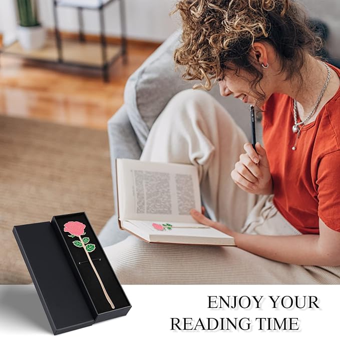 Metal Pink Rose Bookmark, Bookmarks for Women, Cute Bookmarks Gift for Book Lovers, Gift for Mother's Day, Girlfriend and Friend Graduation, Teacher's Day, Thanksgiving