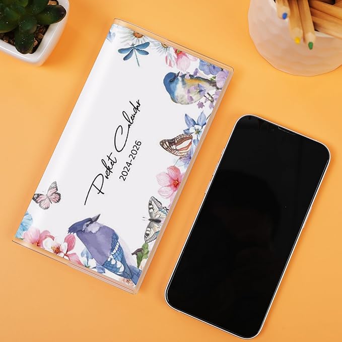 Pocket Calendar 2025-2026, Small Pocket Planner 2026 for Purse, Monthly Planner with Pvc Cover, Small Size (3.5" x 6"), From January 2025 - December 2026 - Bird