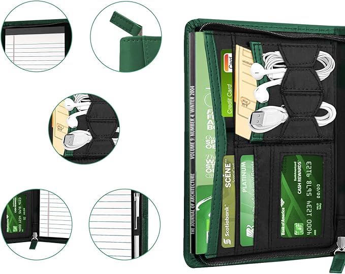 Junior Padfolio Portfolio with 5 x 8 Writing Pad, A5 Business Portfolio Binder Folder Organizer Multi-Function Combination Case for Men Women, Dark Green