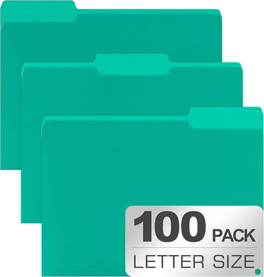 100 Packs Colored File Folders,1/3 Cut Tabs File Folder,Bright Green File Folders,Manila File Folders,Two-Tone File Folder for Office School Business