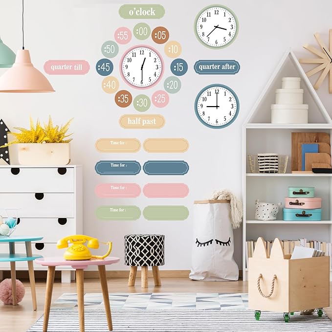 Boho Rainbow Clock Numbers Bulletin Board Decorations Classroom Decoration Analog Practice Telling Time Clock Cutouts School Teaching Clock for Kids Students Elementary Teacher Supplies
