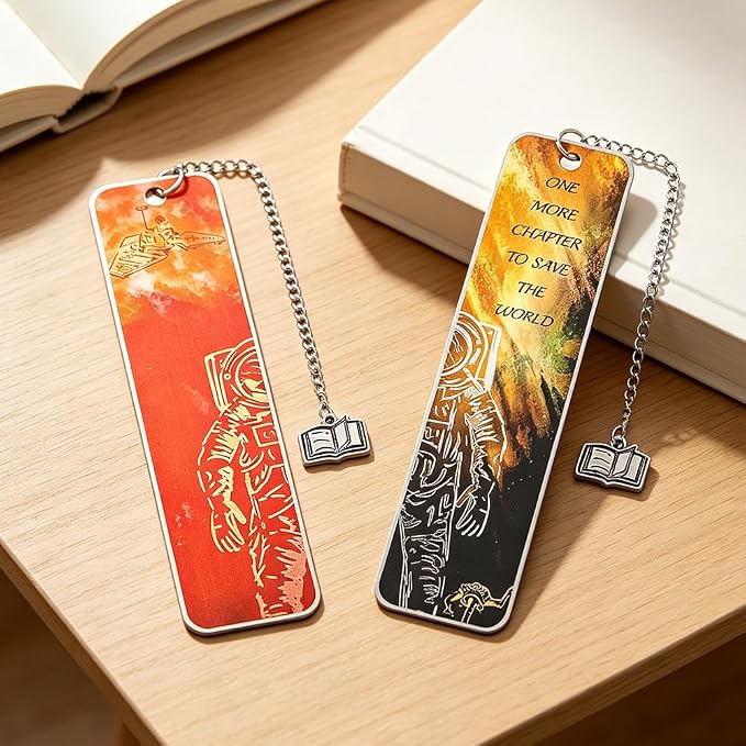 Project Hail Mary Inspired Metal Bookmark with Chain, Double-Sided Printed Stainless Steel Bookmark, Space Astronaut Design, Book Charm Pendant, Reading Gift for Sci-Fi Fans, Book Lovers(Project B)