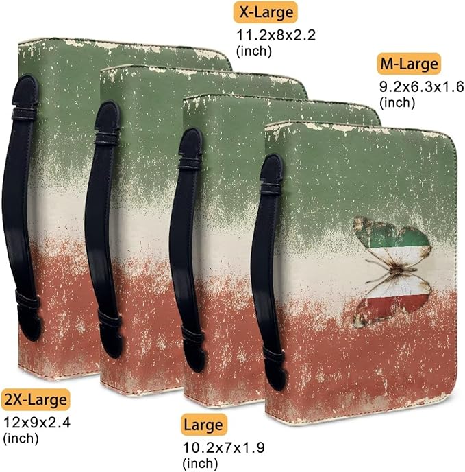 Vintage Butterfly Bible Cases for Woman 3 Color Bible Carrying Book Case Bible Protective with Handle and Zippered Pocket-size：M