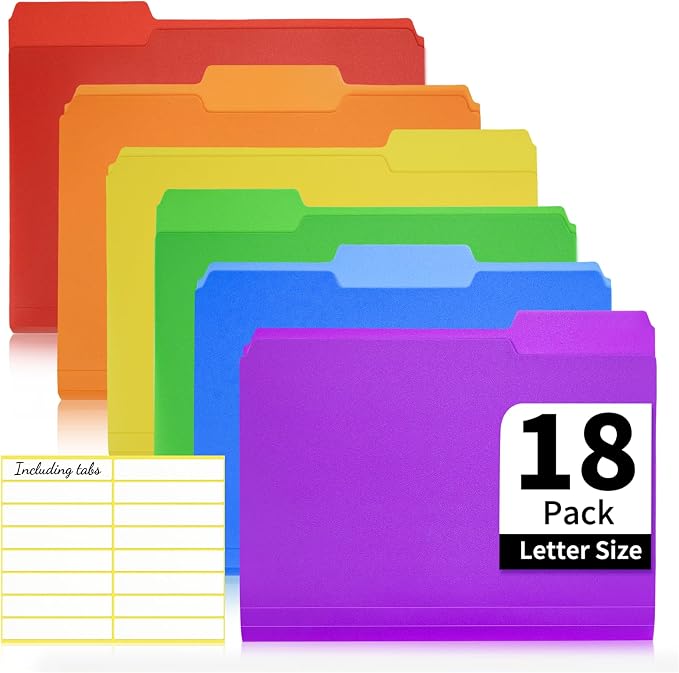 Color Folders 8.5 x 11 Inch, 1/3 Cut Tab File Folders Letter Size with Labels, Assorted Colors School Business Office Folders for Document