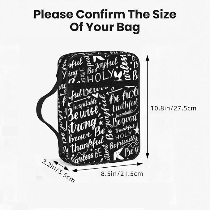 Christian Religion Bible Verses Black and White Bible Cover Case Carrying Book Protector Case Bible Study Supplies Accessories Holder Case Christian Gift for Women Men
