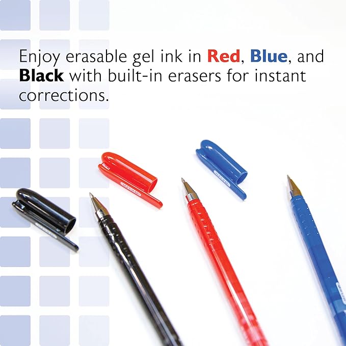 BAZIC PRODUCTS Frizz Erasable Gel Pens, 0.7mm Medium Point, Assorted Colors Ink, Smooth Writing & Drawing Planner, 12-Pack