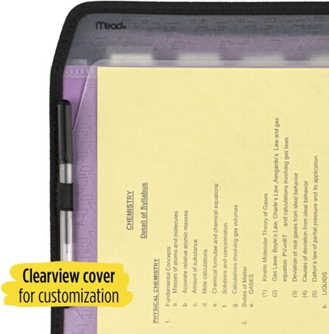 Five Star 7 Pocket Expanding File Organizer, Plastic Expandable File Folders with Customizable Tabs & Clear Cover, Holds 11" x 8-1/2", Zipper Closure, Seaglass Green (72707)