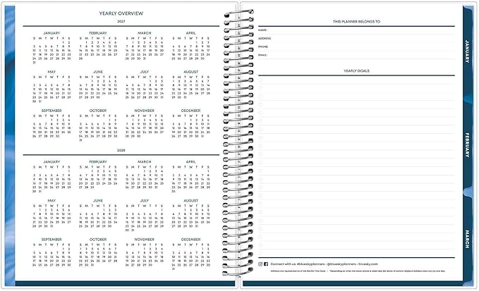 Blue Sky Livewell 2027 Weekly and Monthly Planner Calendar, January 2027 - December 2027, 7" x 9", Flexible Cover, Durable Twin Wire Binding, Colorful Pages, Storage Pocket, Includes Stickers, Navy