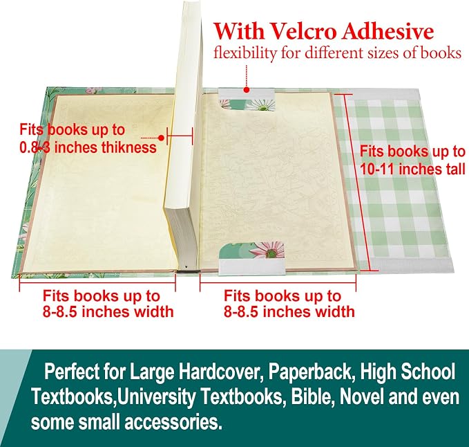 Adjustable Paperback Book Cover Protector, Washable Soft Canvas Fabric Book Covers with Bookmark,Double Side Floral Print Book Dust Jacket Covers for Hardcover Novel Book Lovers Gift L