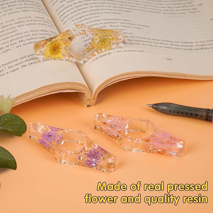 3 Pieces Book Page Holder-Dried Flower Resin Thumb Book Holder-Handmade Resin Holders Light Weight Book Opener Bookmarks Book Reading Accessories for Teachers Book Lovers (Stylish Style)