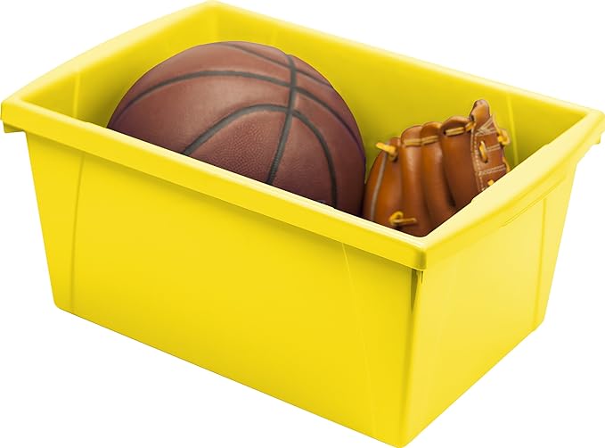 Storex 5.5 Gallon Storage Bin – Plastic Classroom Organizer for Books and Supplies, Yellow, 1-Pack (61484C06C)